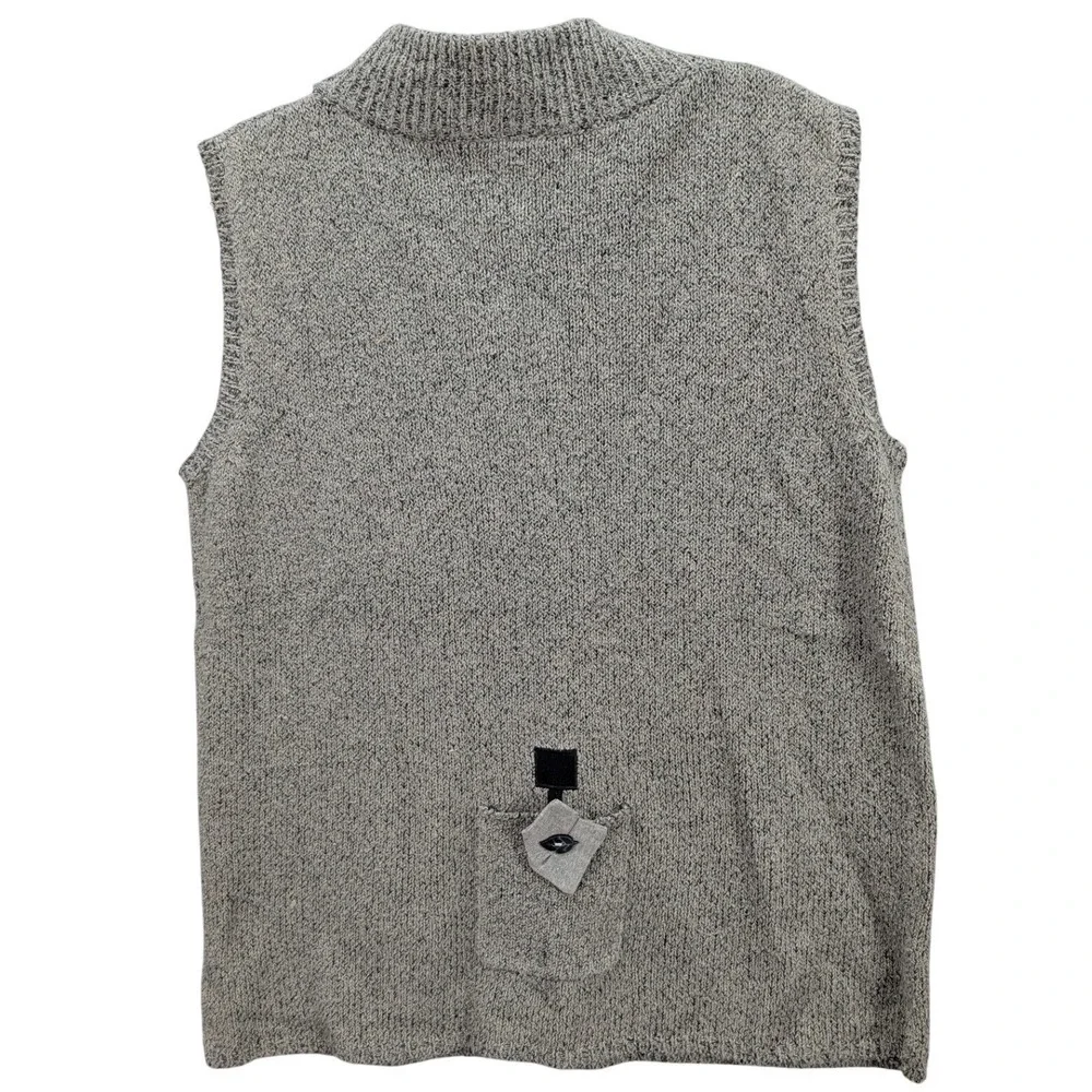 Kindred Spirit Sweater Womens Size L Knit Silk Linen Blend Mock Neck Pocket Gray